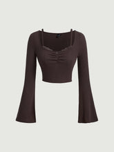 Sweetheart Neck Ruched Bust Flounce Sleeve Crop Tee